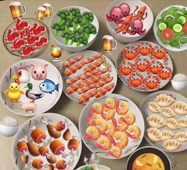 盘子里p满emoji食物图片